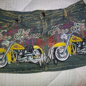 Motorcycle jean miniskirt